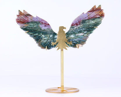 5.1" Indian Agate Hand Carved Crystal Eagle Wings Sculpture