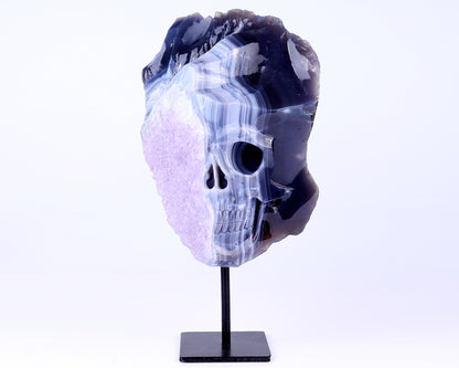 Unique 9.8" Amethyst Geode Agate Hand Carved Crystal Geode Skull Sculpture