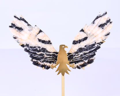 5.1" Black and White Zebra Agate Hand Carved Crystal Eagle Wings Sculpture