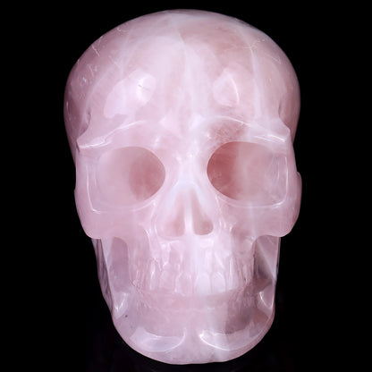7.6" Rose Quartz Hand Carved Crystal Realistic Skull Sculpture