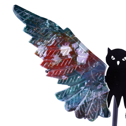 5.5" Indian Agate Hand Carved Crystal Owl Wings Sculpture