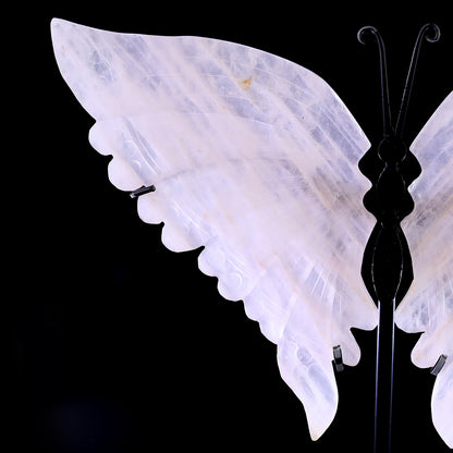 7.0" Rose Quartz Hand Carved Crystal Butterfly Wings Sculpture