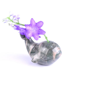 2.1" Natural Gemstone Hand Carved Crystal Whale Vase,Incense Holder Sculpture