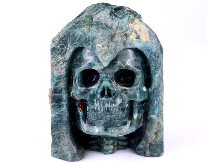 4.8" Blue Apatite Hand Carved Mineral Specimen Skull Sculpture