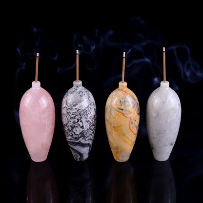 3.0" Natural Gemstone Hand Carved Crystal Vase, Incense Holder Sculpture