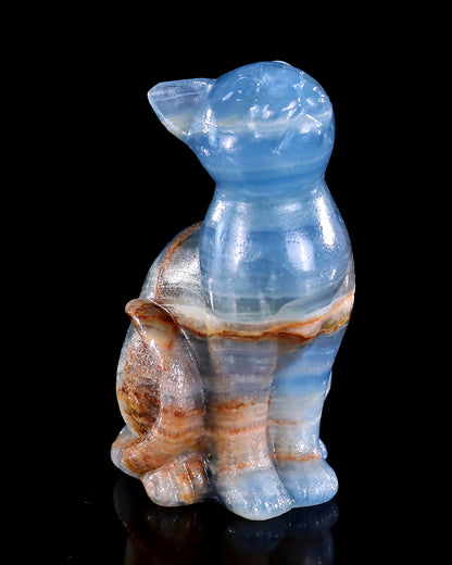2.9" Natural Blue Onyx Hand Carved Crystal Cat Sculpture
