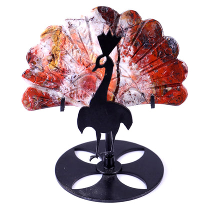 3.3" Red Crazy Lace Agate Hand Carved Crystal Peacock Tail Wings Sculpture