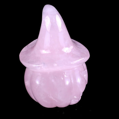 2.3” Natural Rose Quartz Hand Carved Crystal Wizard Pumpkin Sculpture, Halloween Gift
