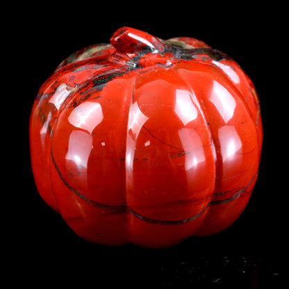 2.6” Natural Red Jasper Hand Carved Crystal Pumpkin Sculpture, Halloween Gift