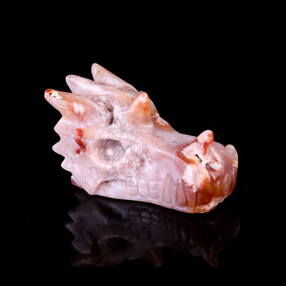4.2" Sakura Agate Hand Carved Crystal Dragon Skull Sculpture