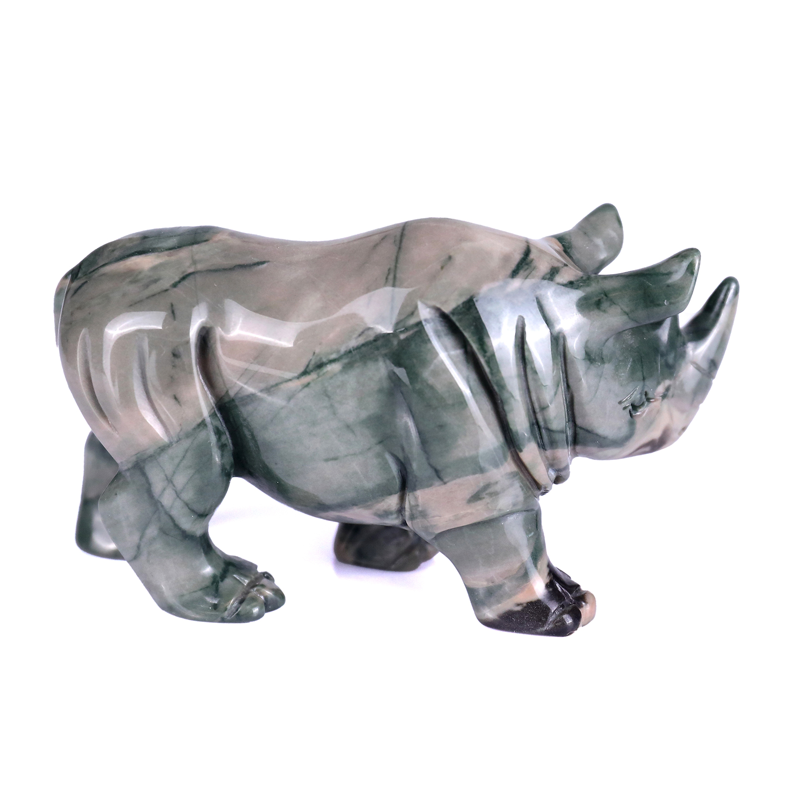 Natural Green Jiulong Jade Rhinoceros Carved 