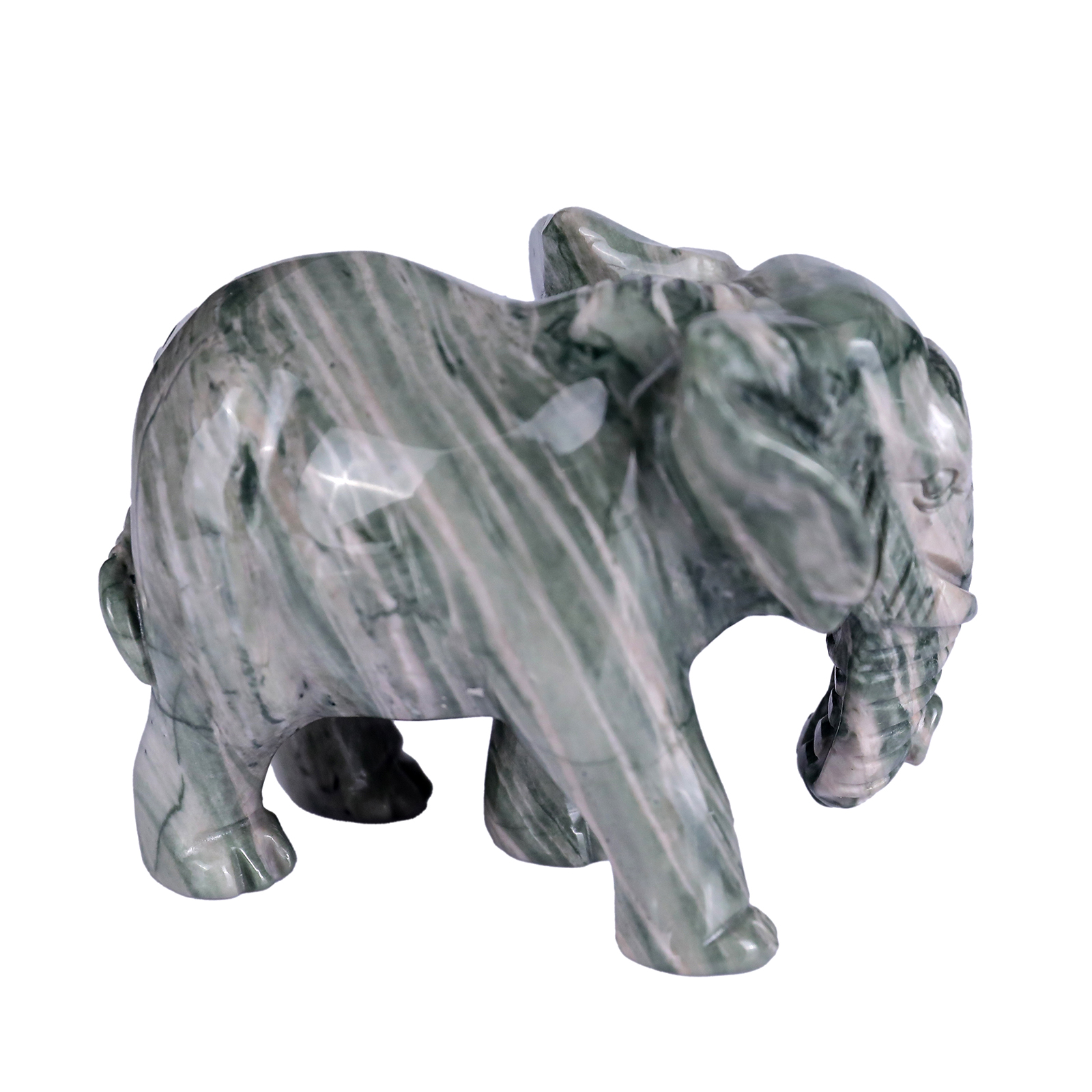 Natural Green Jade Elephant Polished Carved Healing Gemstone