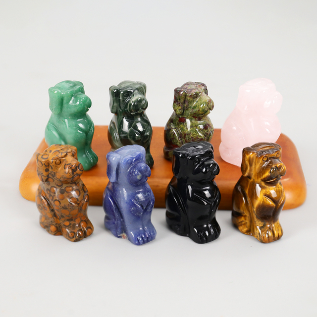 Natural Agate Stone Carved Small Dog Decor, Cute Dog Sculpture for fengshui