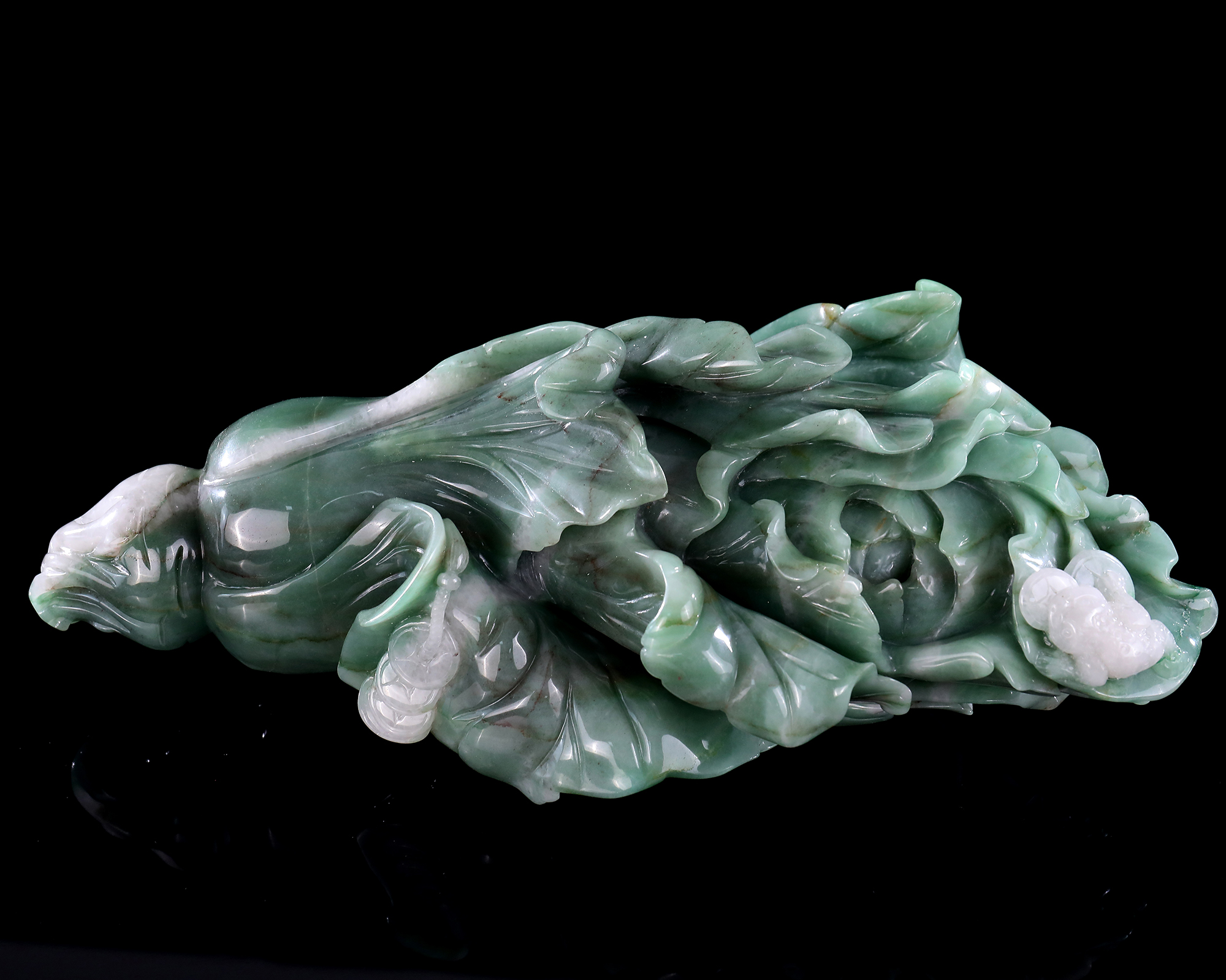 15" Green Aventurine Cabbage Sculpture – Hand-Carved Gemstone with "Hundred Wealth" Meaning