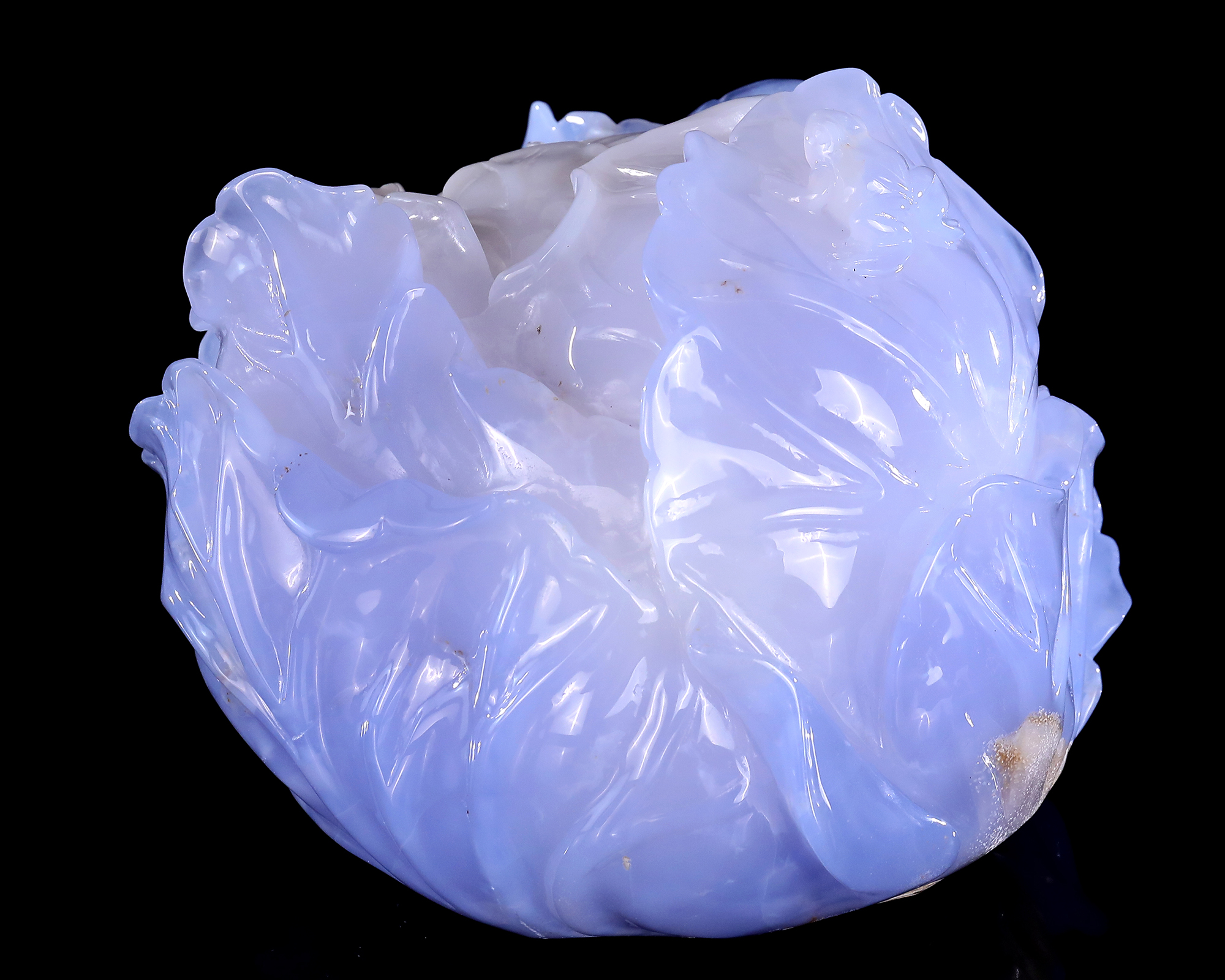 6.9" Blue Chalcedony Cabbage Carving Sculpture – Hand-Carved Natural Gemstone Vegetable Art