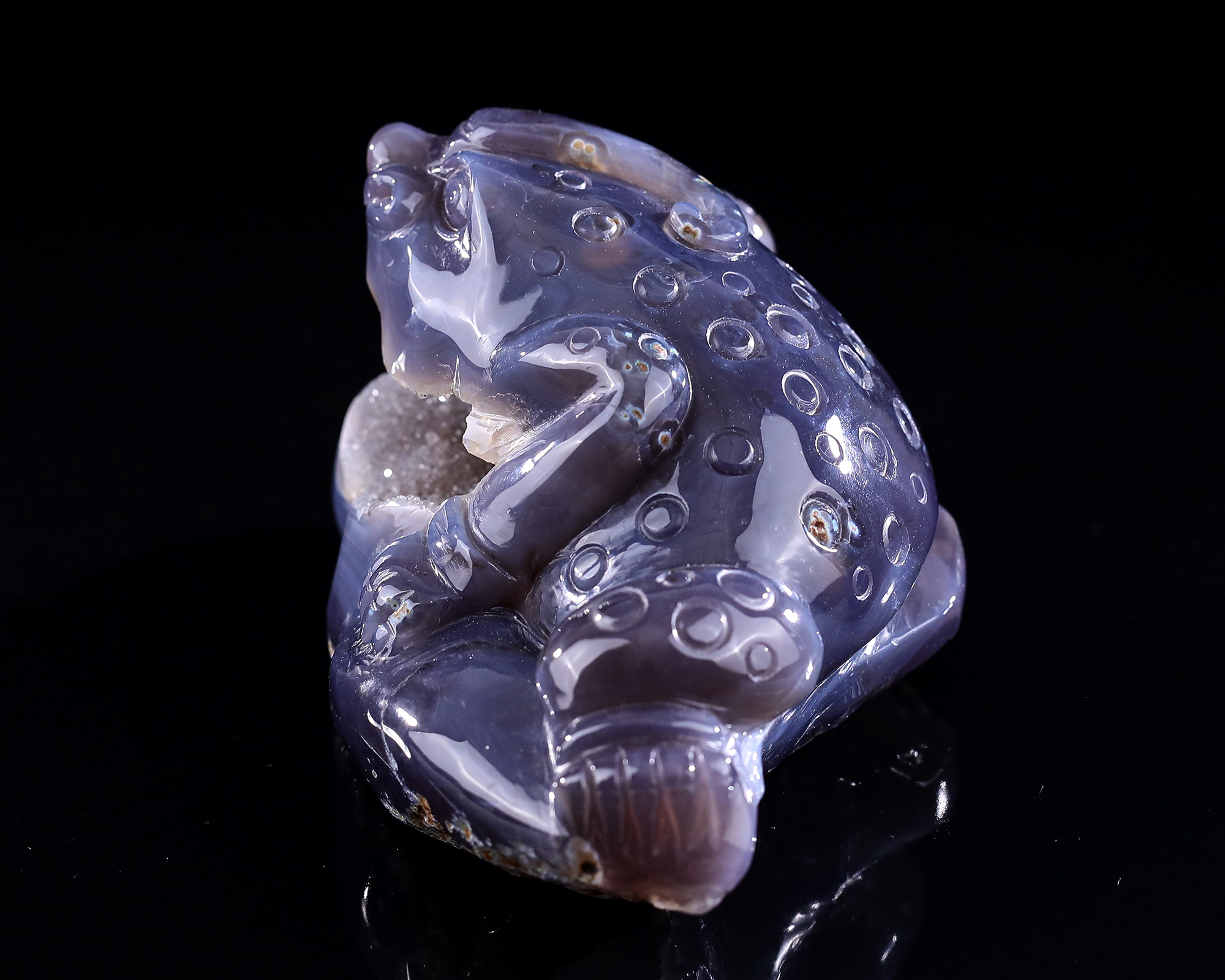 6.9" Hand-Carved Agate Golden Toad Sculpture - Lucky Wealth Charm for Wealth & Prosperity