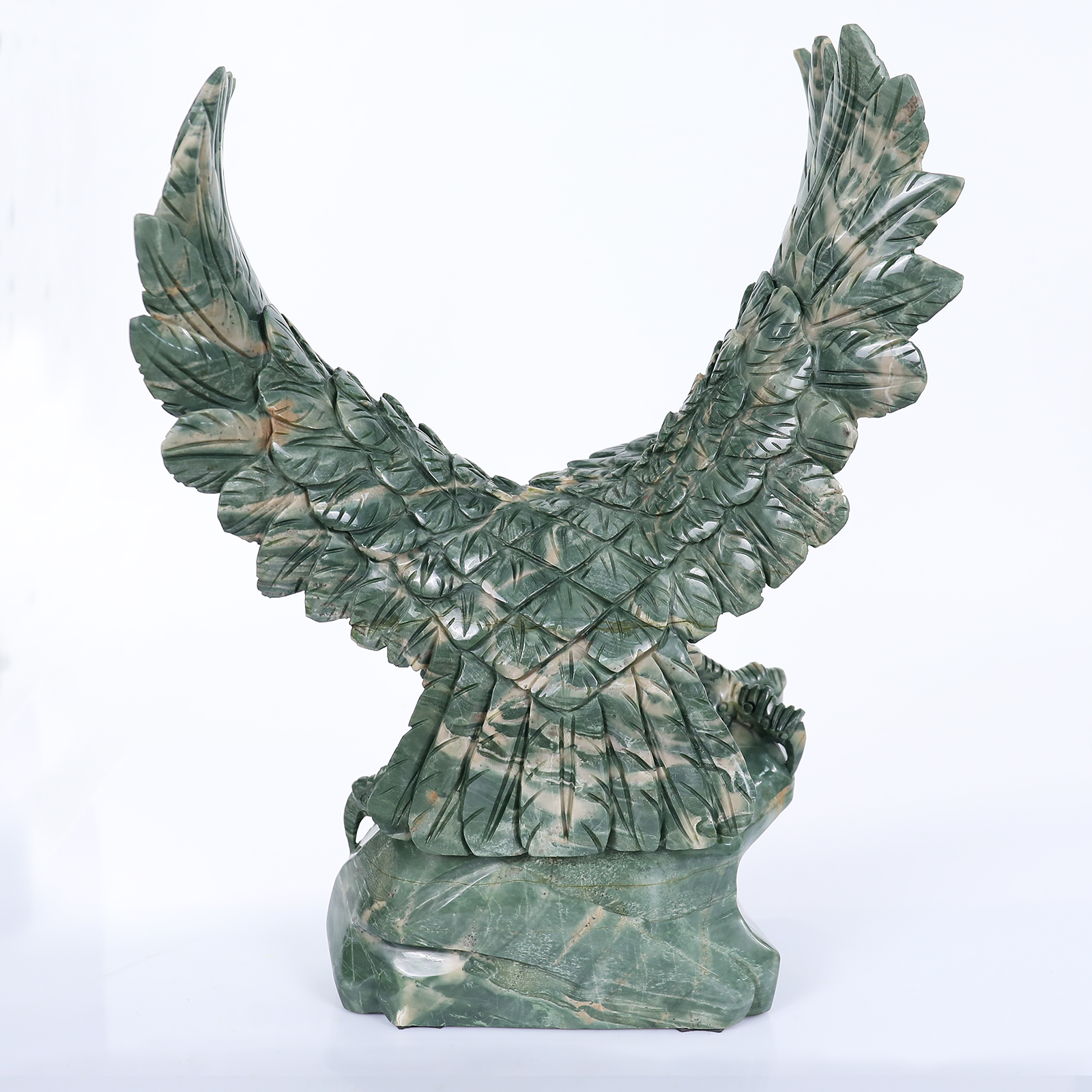 16.5" Natural Nine-Dragon Jade Eagle Feng Shui Sculpture - Large Hand-Carved Lucky Decor Statue