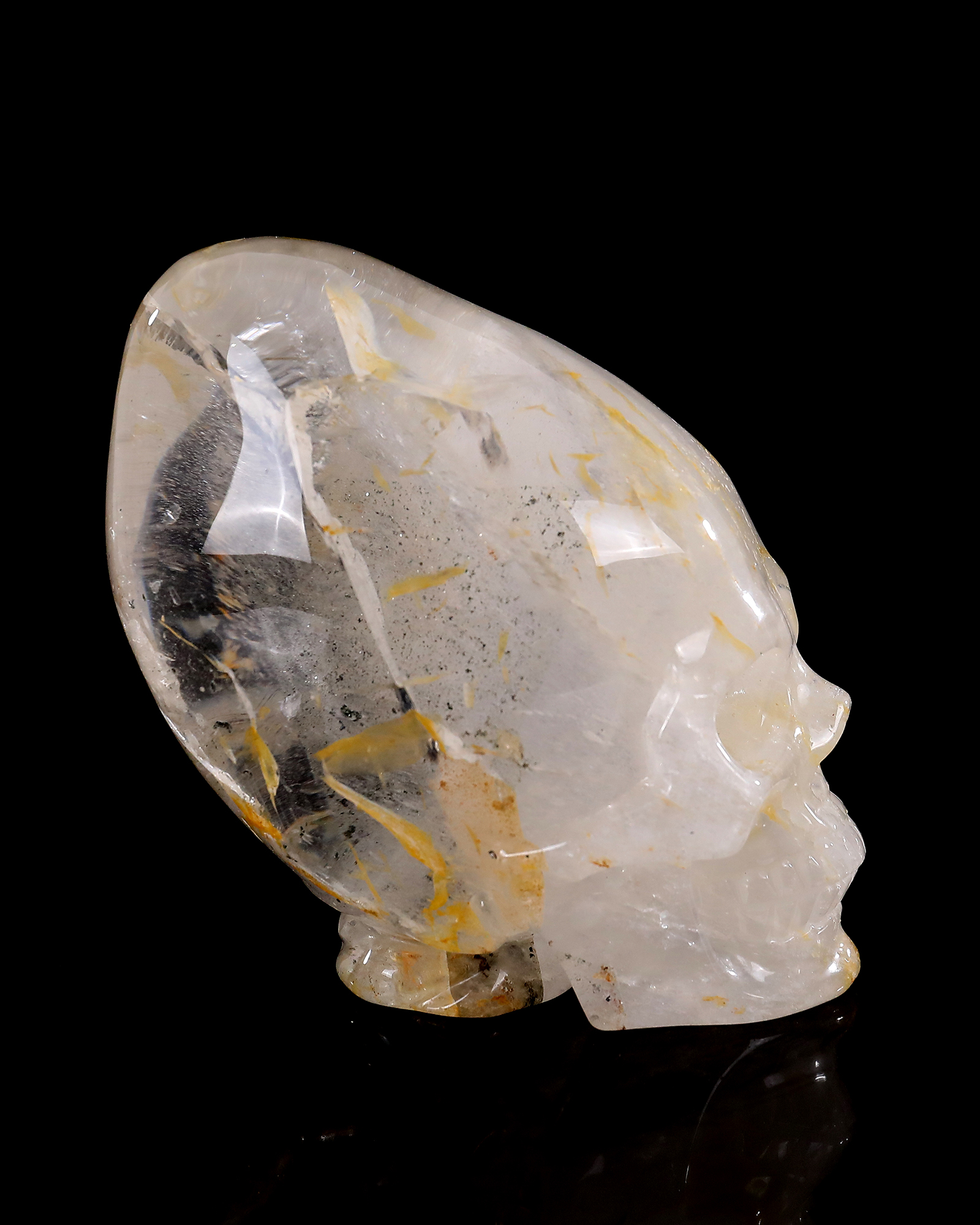 5-inch Hand Carved Ghost Clear Quartz Skull - Spiritual Symbolism Gemstone Sculpture for Collection & Décor