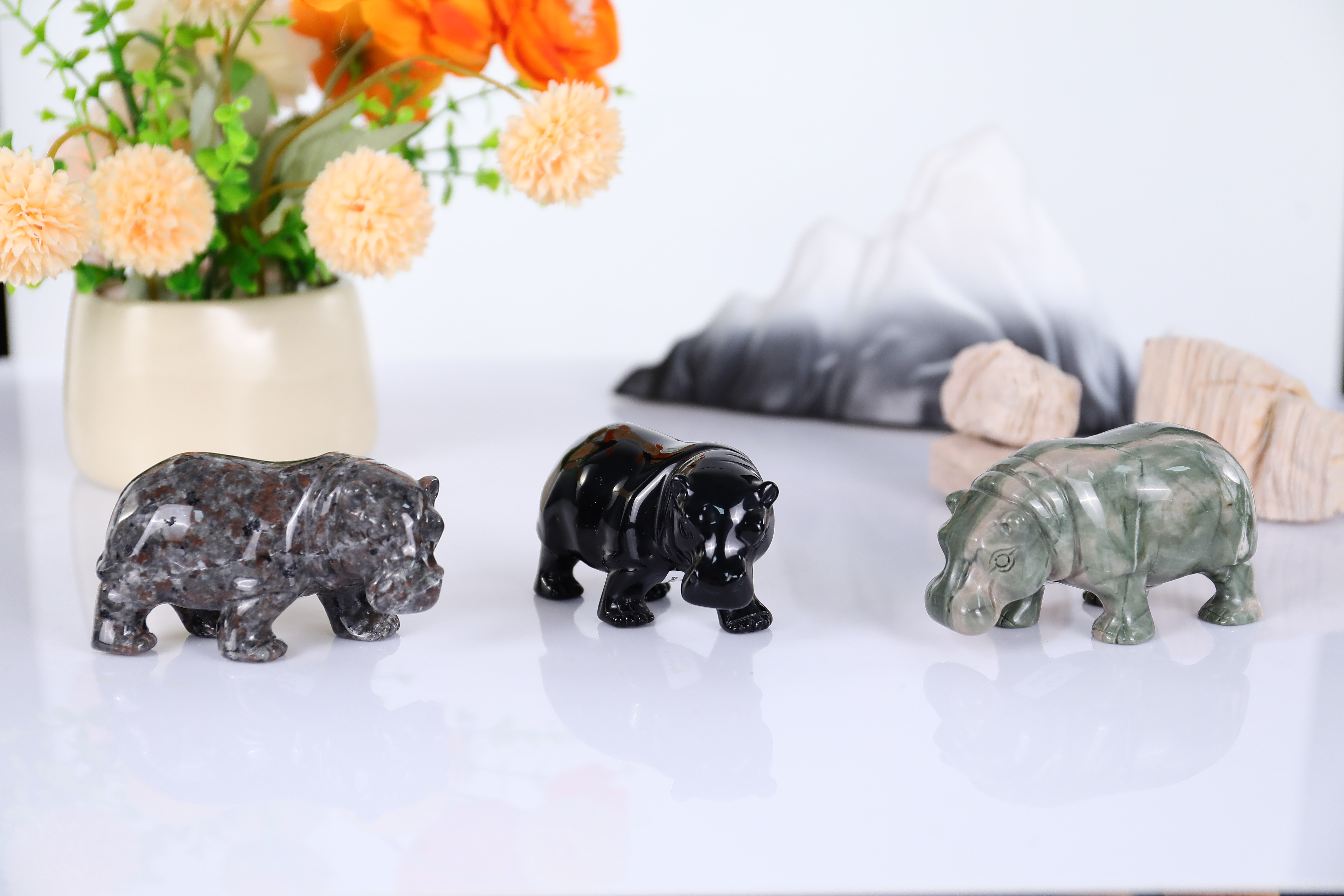 Artisan-Made Mini Hippo Carvings in Multiple Natural Jade Types - Perfect Gift for Collectors