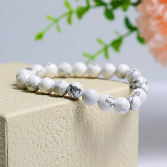 Natural Crystal Elastic Beads Bracelet Howlite Healing Energy Bracelet 