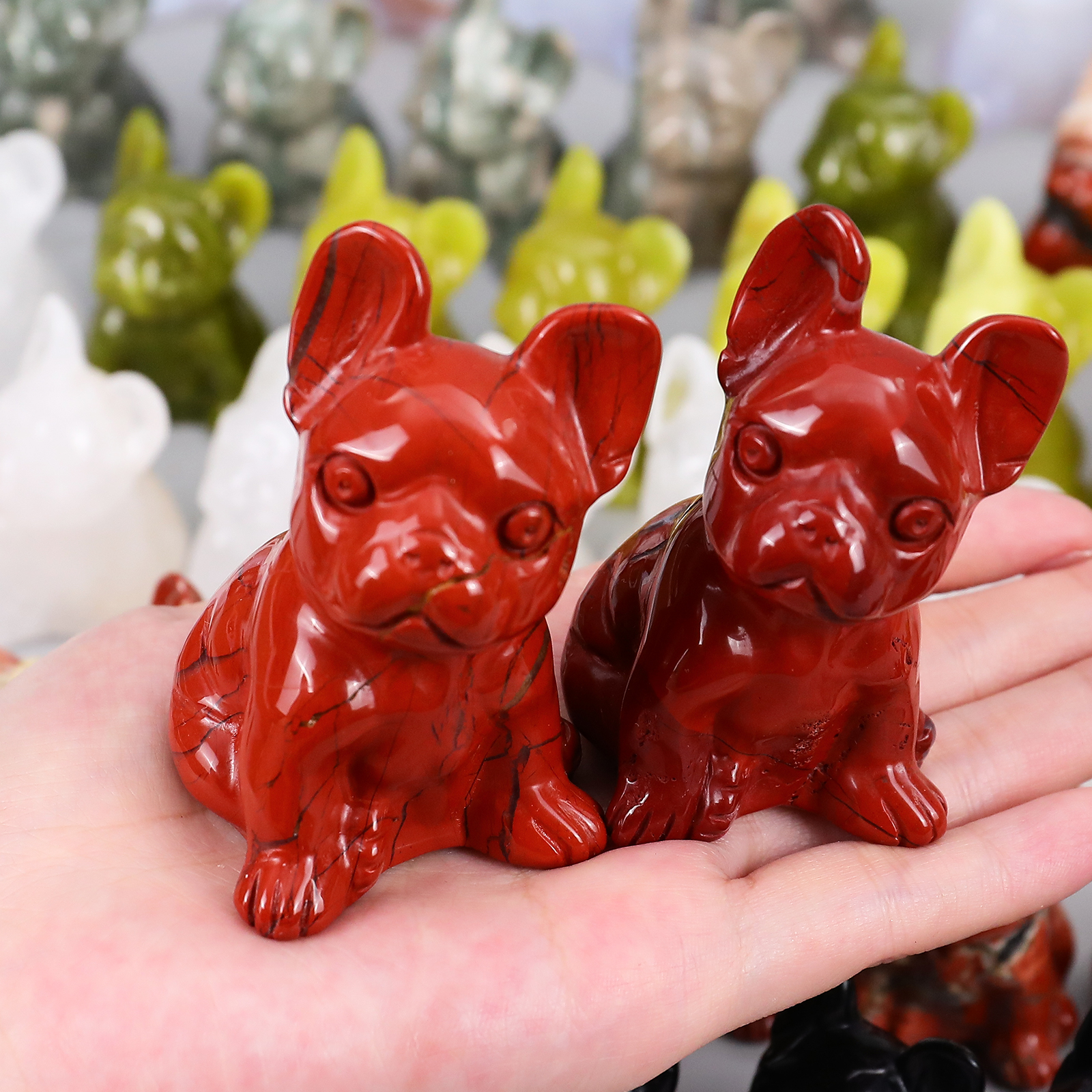 Handcrafted Mini Crystal Dog Sculpture, Natural Gemstone Dog Carving