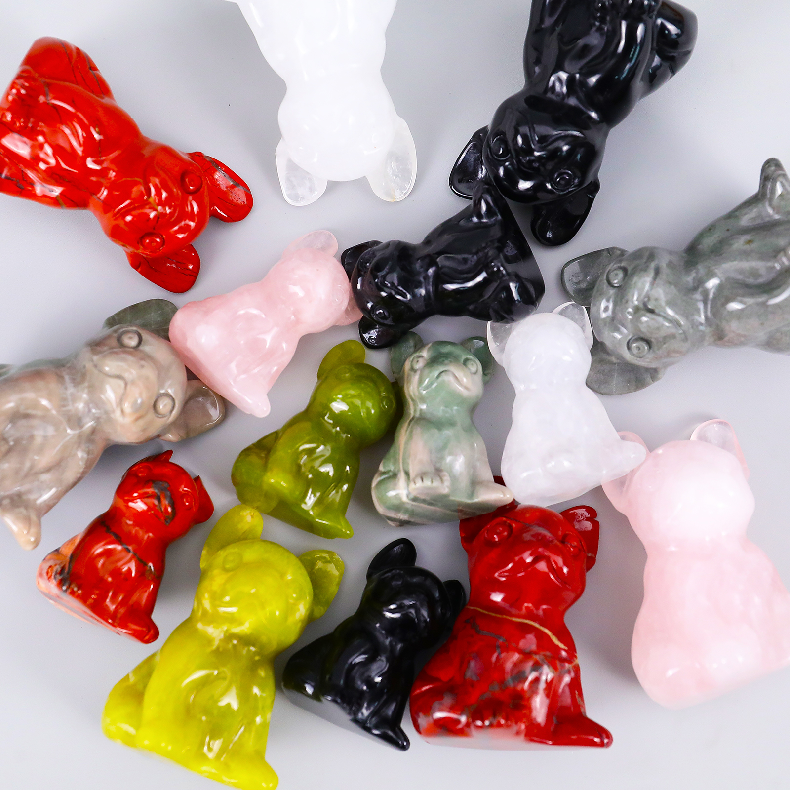 Handcrafted Mini Crystal Dog Sculpture, Natural Gemstone Dog Carving