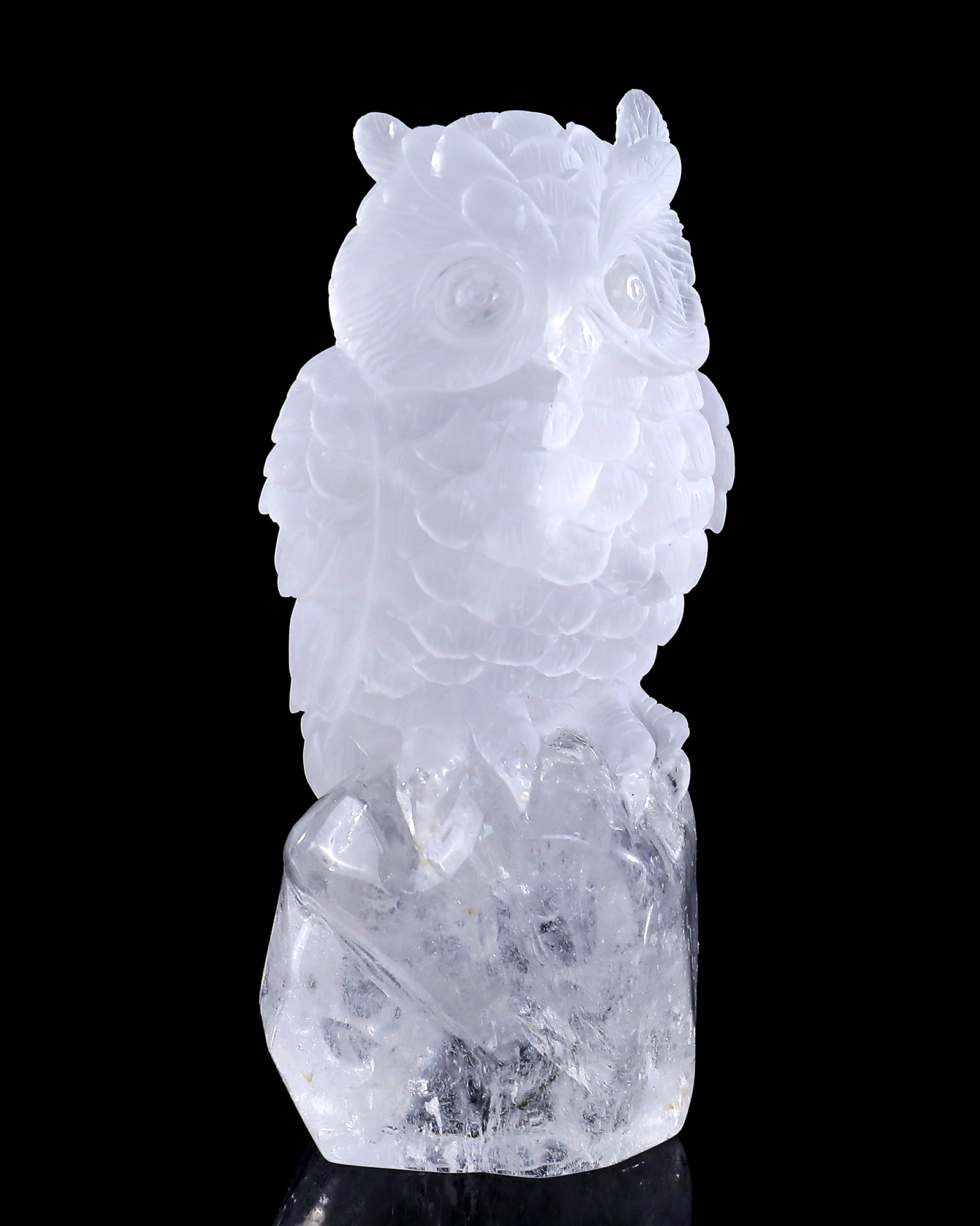 4.9-inch Hand Carved Clear Quartz Owl - Wisdom Symbol Gemstone Sculpture for Collection & Home Décor