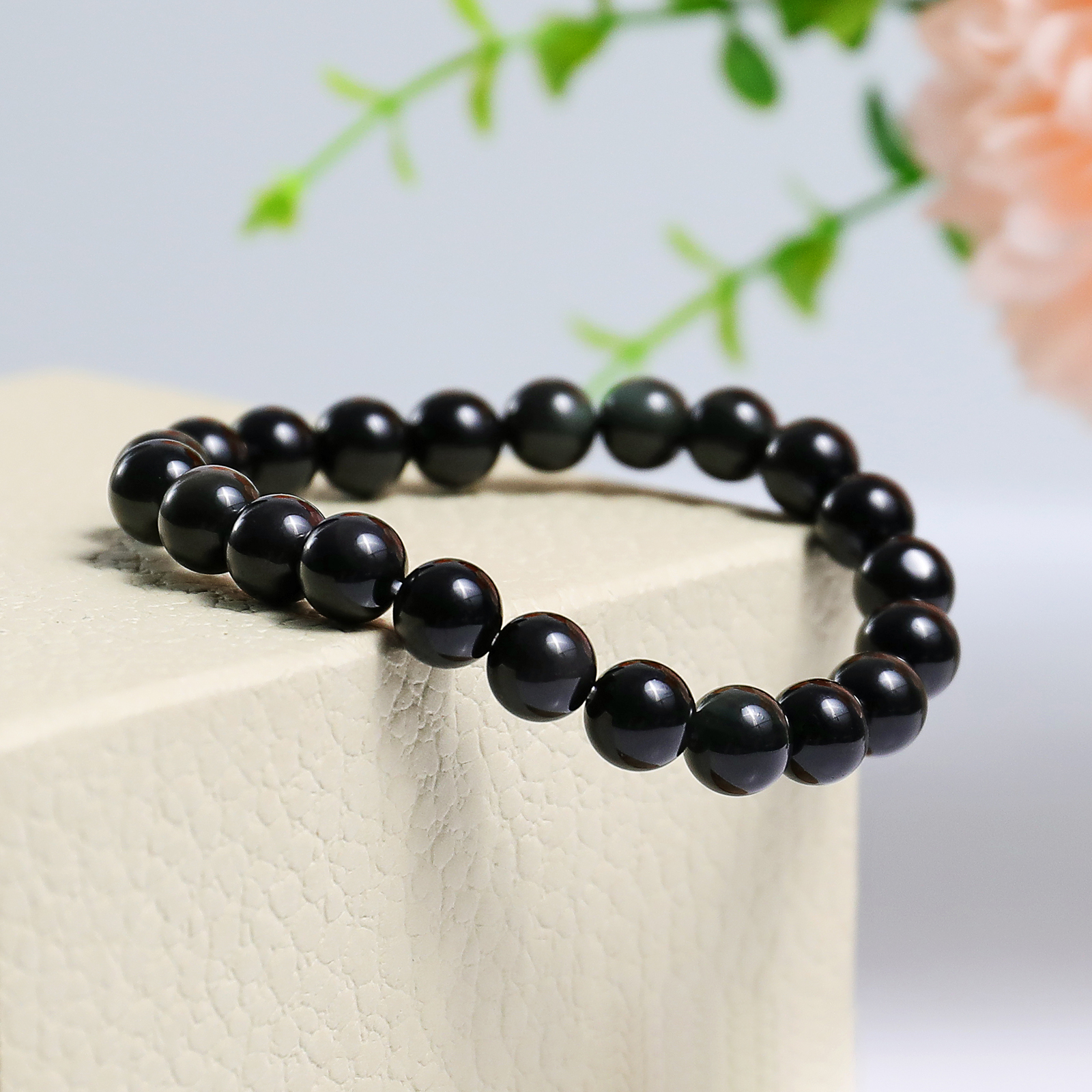 Natural Black Onyx Crystal Bead Bracelet,Healing Energy Bracelet