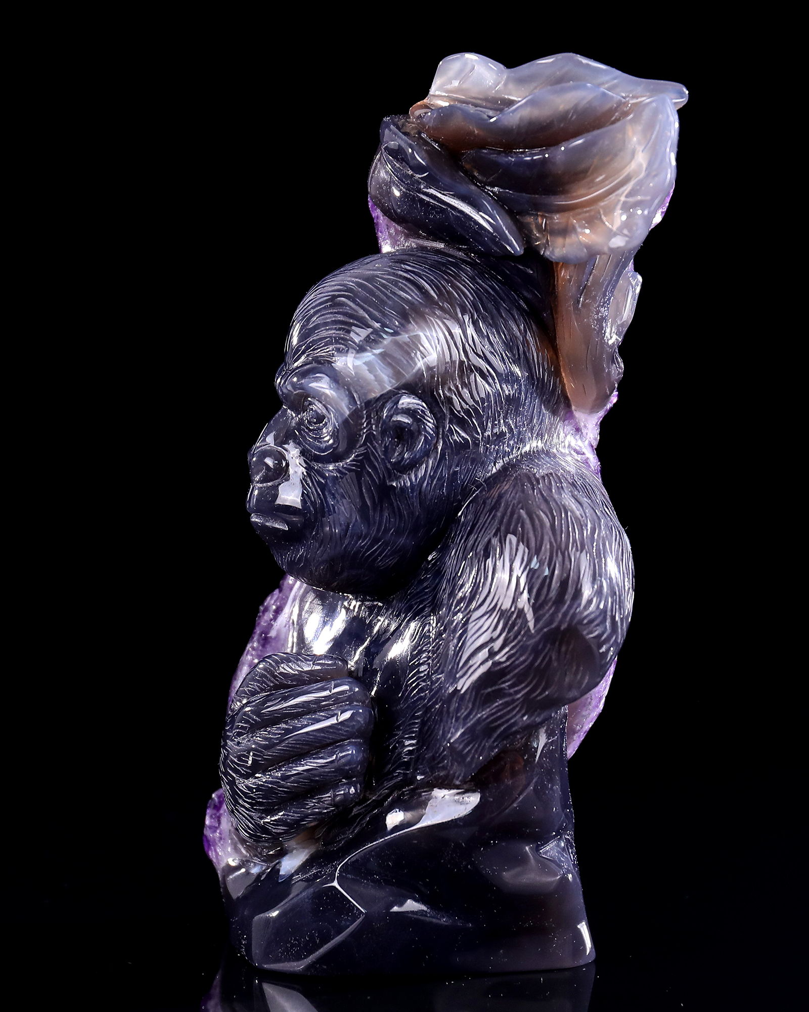 7.7 Inch Amethyst Cluster Gorilla Sculpture - Hand-Carved Crystal Figurine with Lifelike Design 