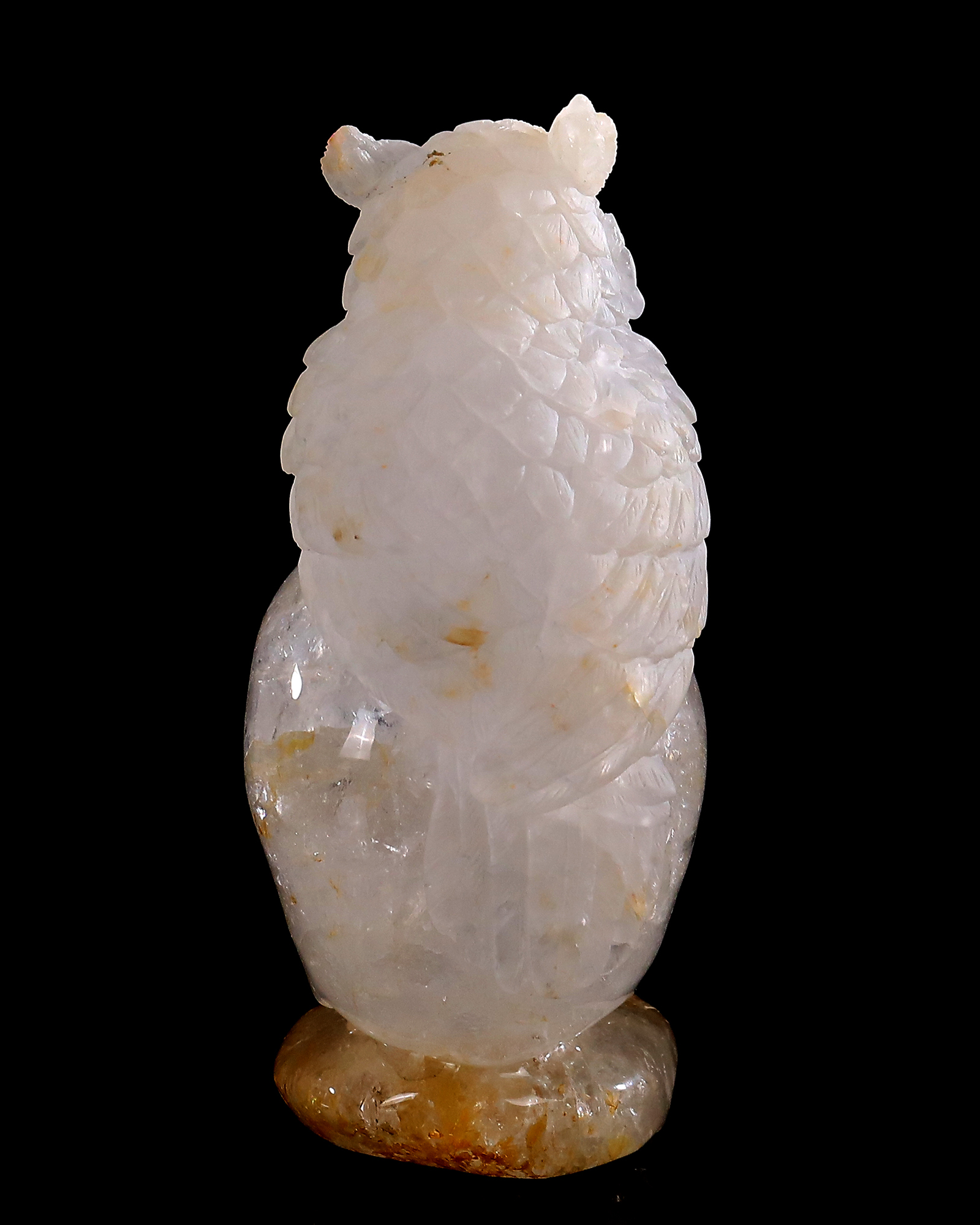 6 Inch Handcrafted Clear Crystal Skull with Owl Accent – Artisanal Carved Spiritual Decor