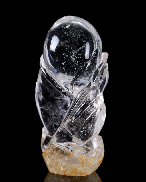 3.4 Inch Hand-Carved Clear Crystal "Budding Bloom" - Transparent Flower Sculpture Sculpture, Artisanal Decor
