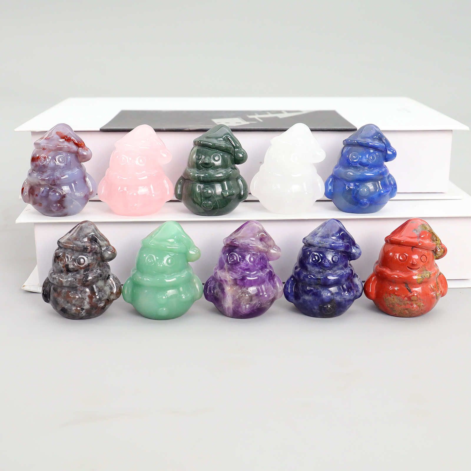 Mini Jade Snowman Carving - Handcrafted Christmas Gift for Holiday Decoration & Collection