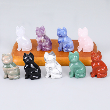 Natural Gemstone Mini Cat Carving, Crystal Cute Cat Sculpture