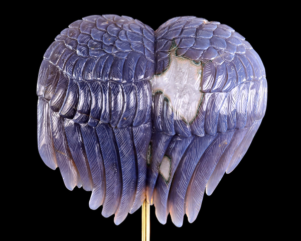 6.3" Amethyst Druse Agate Heart Shape Spirit Wings – Hand Carved Natural Crystal Sculpture