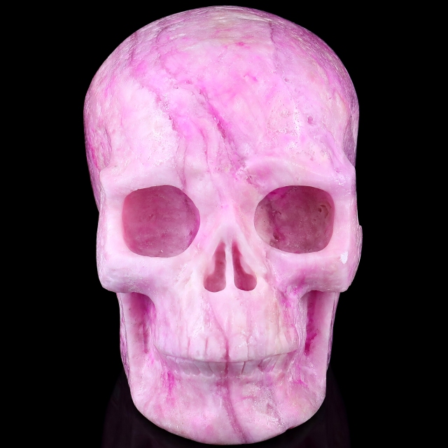 8.1" Pink Aragonite Hand Carved Crystal Realistic Skull Sculpture - Crystal Skull Carving