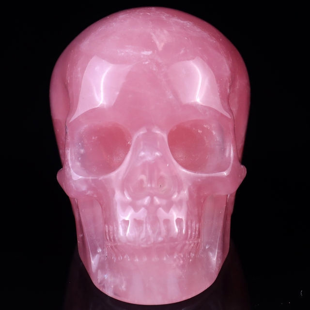 3.0" Rose Quartz Hand Carved Crystal Realistic Skull Sculpture