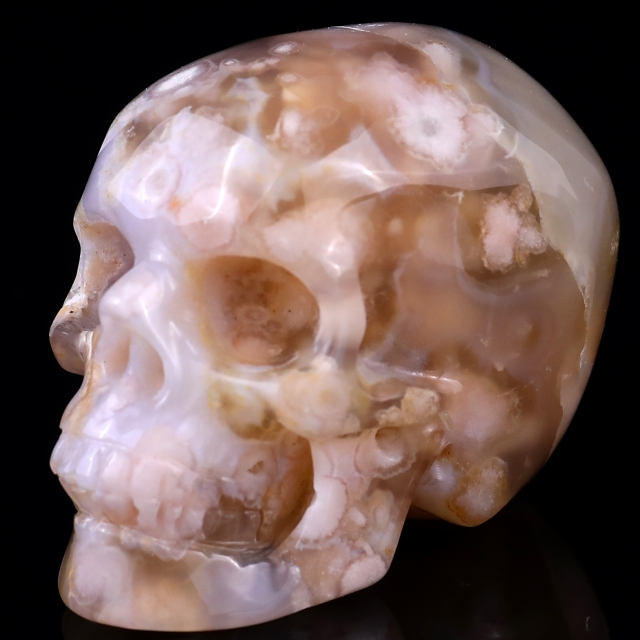 2.2" Sakura Agate Crystal Realistic Skull Hand Carved Sculpture