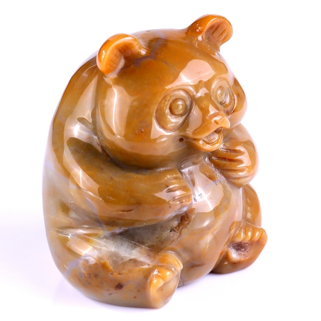2.8" Chalcedony Hand Carved Crystal Panda Sculpture
