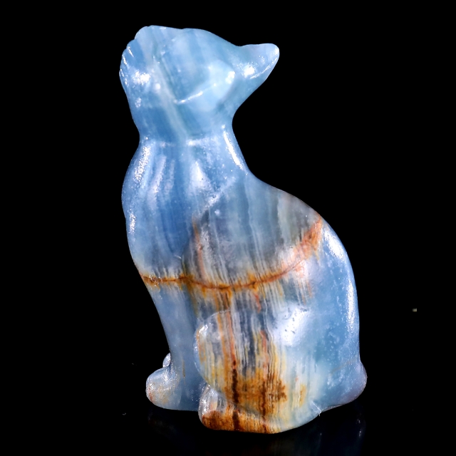 2.9" Natural Blue Onyx Hand Carved Crystal Cat Sculpture