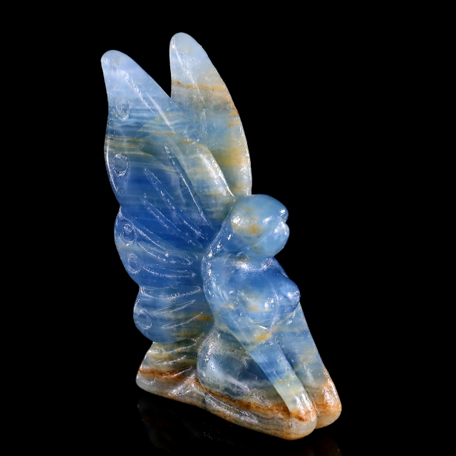 3" Blue Onyx Hand Carved Crystal Flower Faerie Sculpture