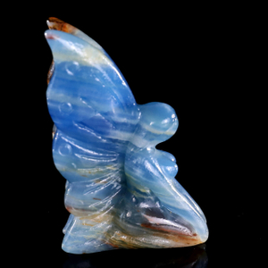 3" Blue Onyx Hand Carved Crystal Flower Faerie Sculpture