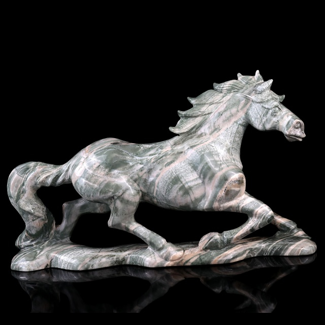  11.6" Jiulong Jade Hand Carved Crystal Horse Sculpture