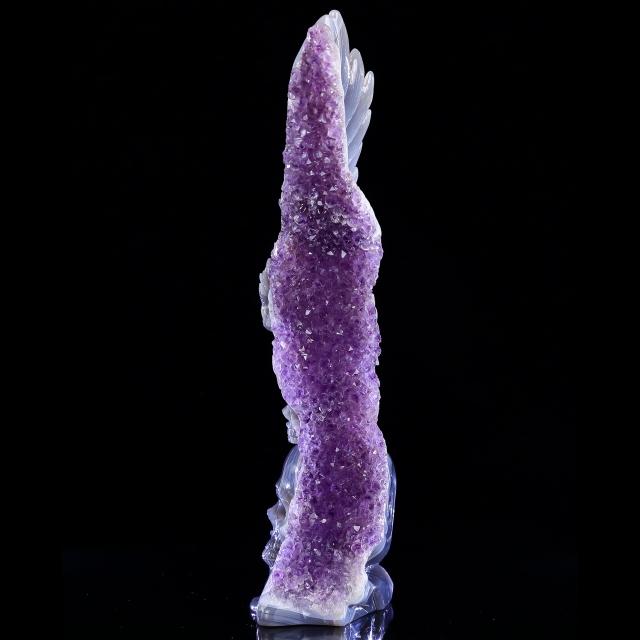 11.8" Amethyst Druse Agate Hand Carved Skulls and Owl Sculpture