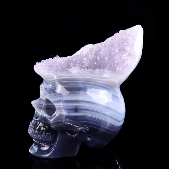 5.6" Amethyst Druse Agate Skull – Hand Carved Natural Crystal Healing Sculpture