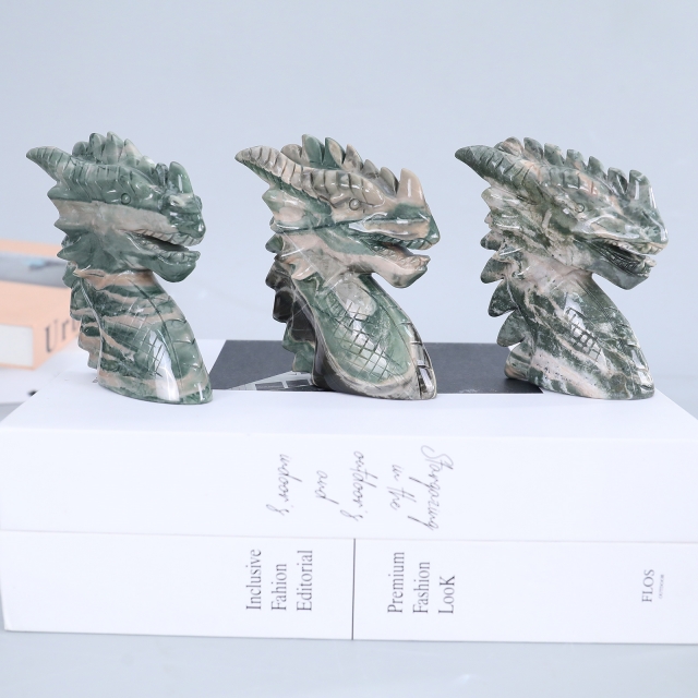 Handcrafted Multiple Jade Dragon Head Carvings - Natural Jade Decor & Collectibles
