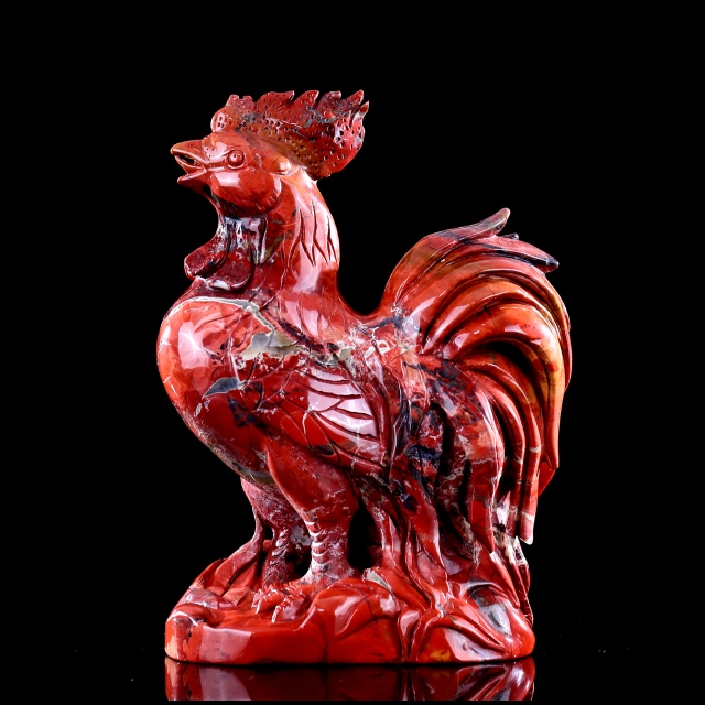 8.3" Red Jasper Carved Cock Sculpture, Vibrant Gemstone Art for Decor & Collection