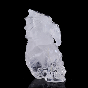 5-inch Clear Crystal Skull & Pterosaur Hand-Carved Ornament - Unique Home Decor for Display, Ideal Gift for Crystal Collectors, Symbolic Artwork