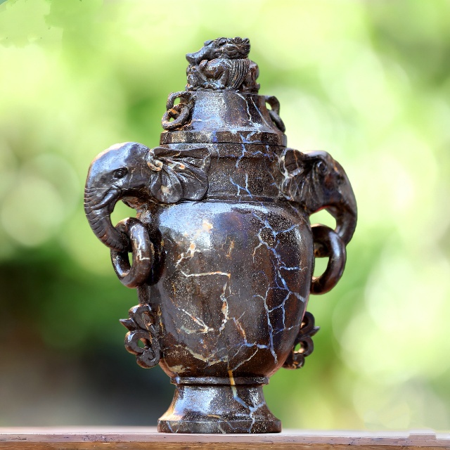 8.7” Natural Opal Hand Carved Crystal Vase with Lid - Healing Stone