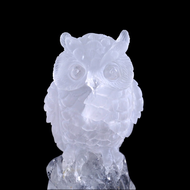 4.9-inch Hand Carved Clear Quartz Owl - Wisdom Symbol Gemstone Sculpture for Collection & Home Décor