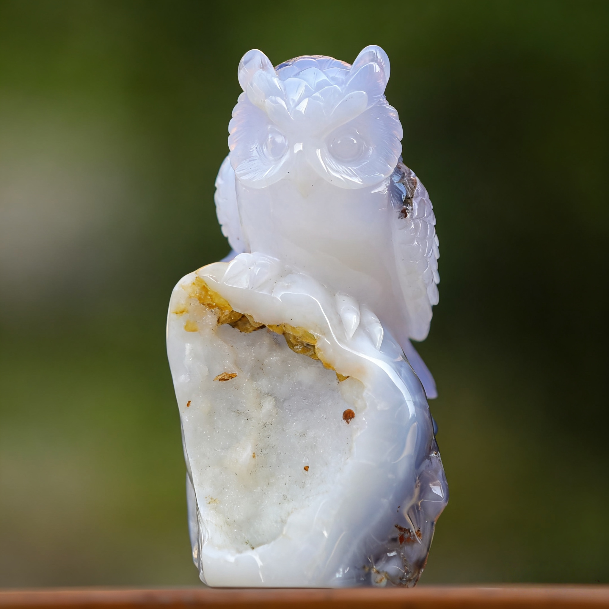 6.5" Blue Chalcedony Hand Carved Crystal Owl Sculpture